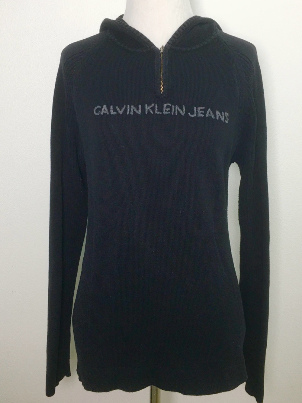 Calvin Klein Jeans | Black Hooded Half-Zip Pullover Sweater Top